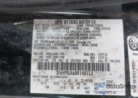 2011 Ford Fusion Sel из США, поврежденный, VIN 3FAHP0JA6BR140553